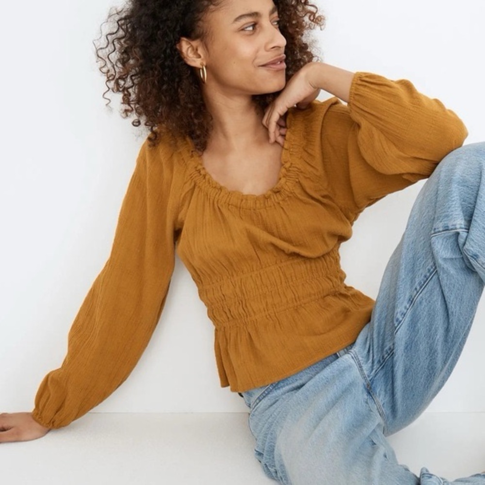 Madewell Sophia Mustard Smocked Top